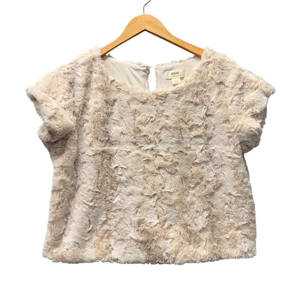 Maeve Faux Fur Top Womens Small Textured Cream Tee Chic Anthropologie